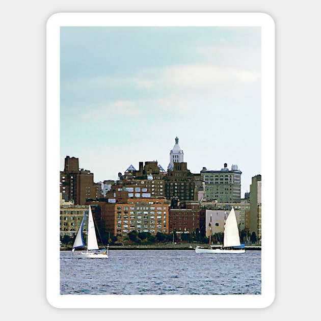Manhattan NY - Two Sailboats Against Manhattan Skyline Sticker by SusanSavad